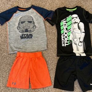 Star wars shirts size 6 with coordinating shorts. One Nike one under armor.